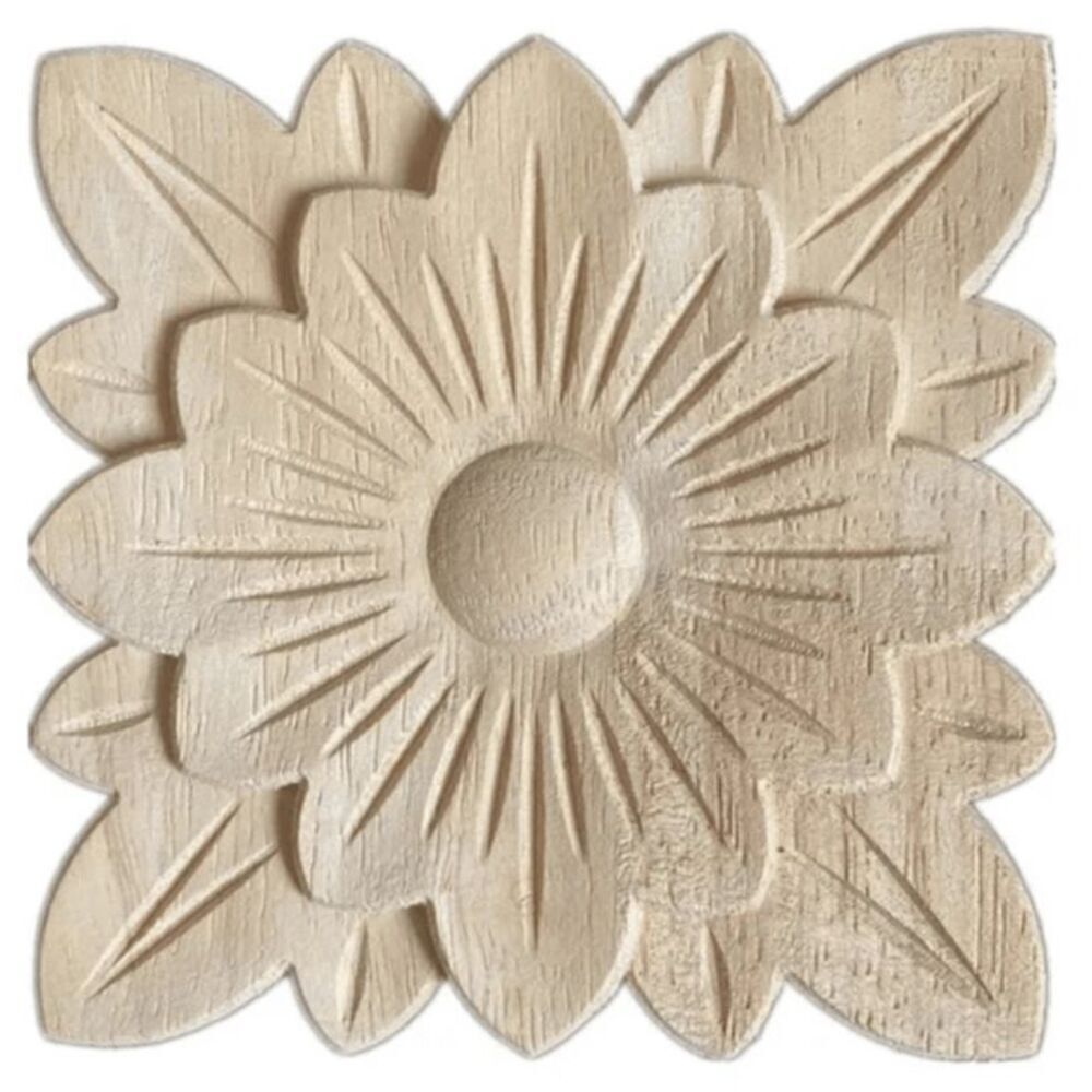 Lot of 4 Hand Carved Wood Decorative Appliques - 2" x 2"